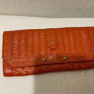 New Cole Haan Heritage Weave  Orange Leather  Women’s long Wallet style  Weave